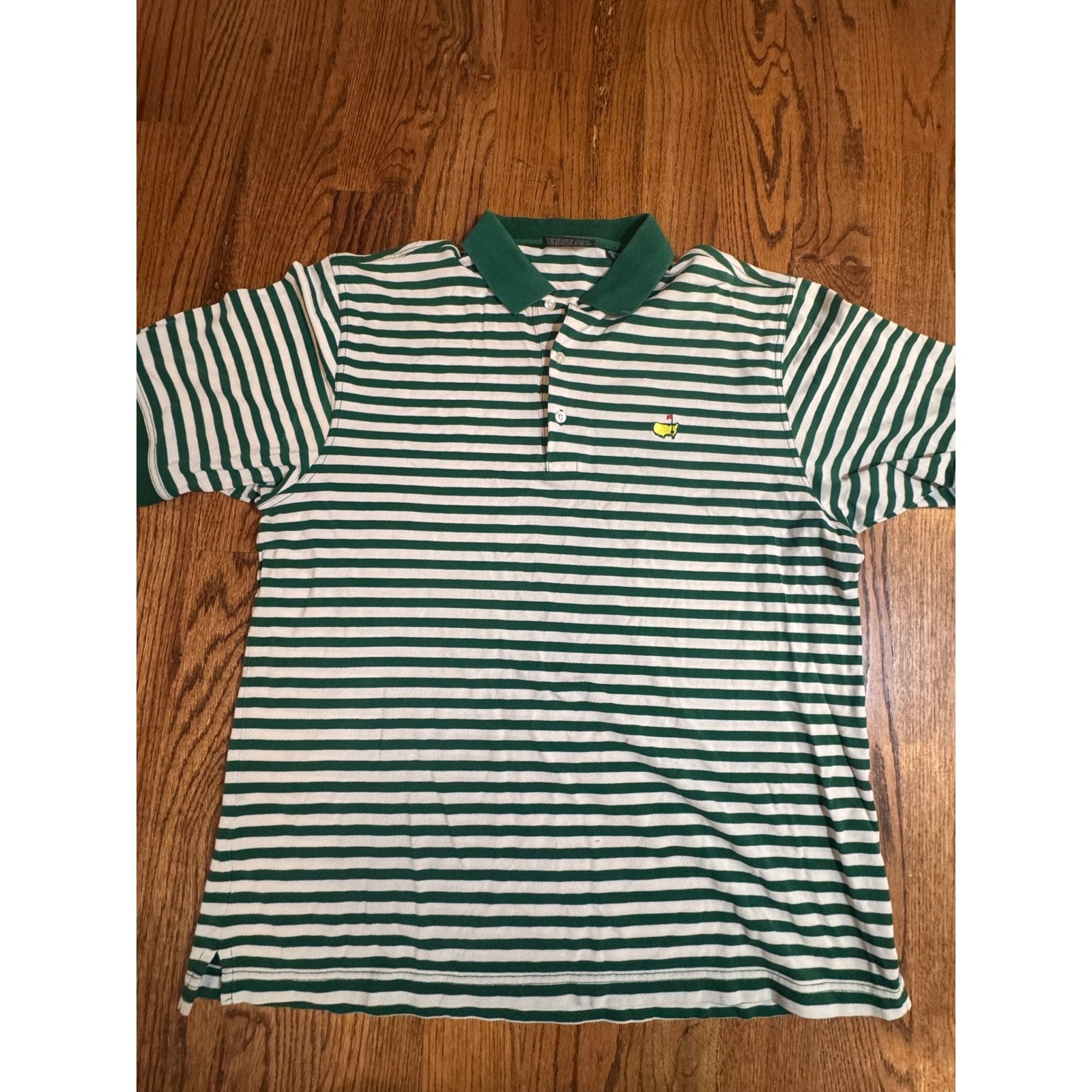Masters Tournament Golf Polo Shirt Mens Xl Green White Striped Pique Short Sleev